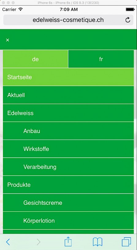 edelweiss cosmétique mobile Navigation